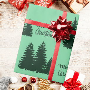 Papier Cadeau Citation de Noël Arbre Motif Élégant noir vert