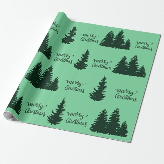 Papier Cadeau Citation de Noël Arbre Motif Élégant noir vert (Déroulé)