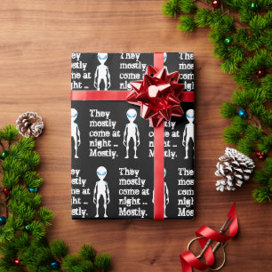 Papier Cadeau Citation mignonne d'extraterrestre noir blanc