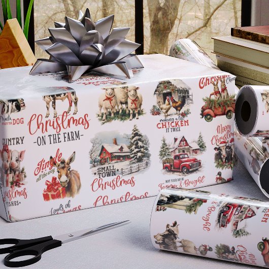 Papier Cadeau Citations de Noël traditionnel à la ferme