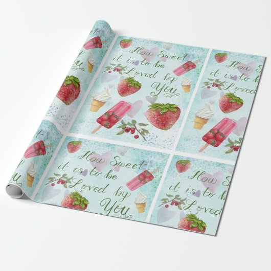 Papier Cadeau Citations Douce Saint-Valentin Glace à la Fraise (Déroulé)