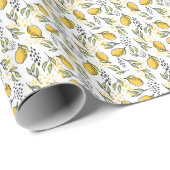Papier Cadeau Citron, branches vertes : motif abstrait. (Coin rond)