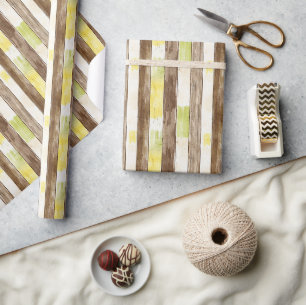 Papier Cadeau Citron Citrus Jaune Citron Vert Faux Bois Rayé Ann