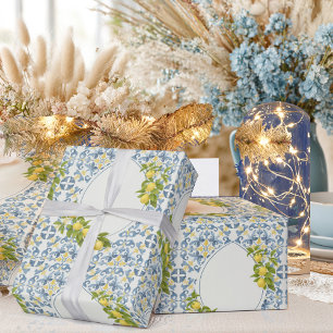 Papier Cadeau Citron de carreau bleu italien