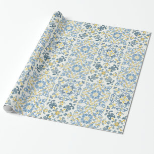 Papier Cadeau Citron en carrelage bleu italien