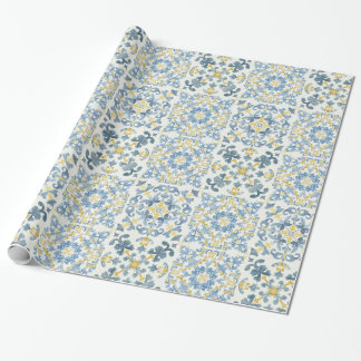 Papier Cadeau Citron en carrelage bleu italien