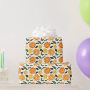 Papier Cadeau Citron et Motif d'agrumes orange