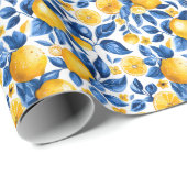 Papier Cadeau Citron Motif Citrus Fruit Tropical Été (Coin rond)
