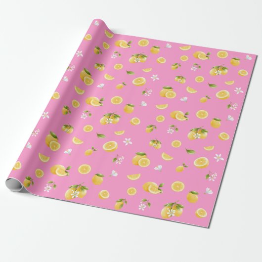 Papier Cadeau Citron Motif rose (Déroulé)