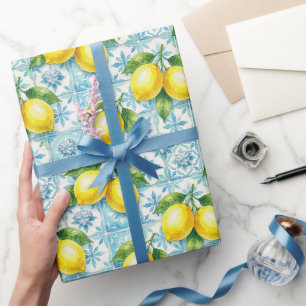 Papier Cadeau Citrons d'Amalfi, Diamants et carreaux méditerrané