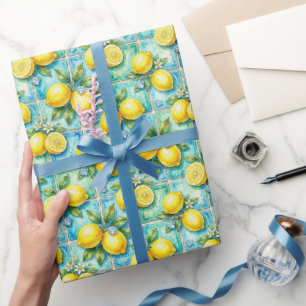 Papier Cadeau Citrons d'Amalfi, Diamants et carreaux méditerrané