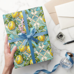 Papier Cadeau Citrons d'Amalfi, Diamants et carreaux méditerrané