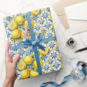 Papier Cadeau Citrons d'Amalfi, Diamants et carreaux méditerrané