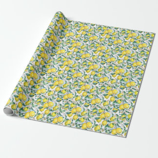 Papier Cadeau citrons d'aquarelle, branche d'agrumes frais.