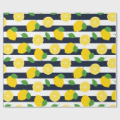 Papier Cadeau Citrons et bande bleue marine (Plat)