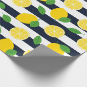 Papier Cadeau Citrons et bande bleue marine (Coin)