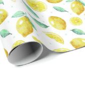 Papier Cadeau citrons et feuilles d'aquarelle sur arrière - plan (Coin rond)