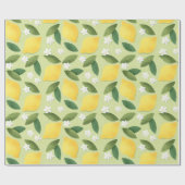 Papier Cadeau Citrons et fleurs blanches sur Arrière - plan vert (Plat)