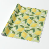 Papier Cadeau Citrons et fleurs blanches sur Arrière - plan vert (Déroulé)