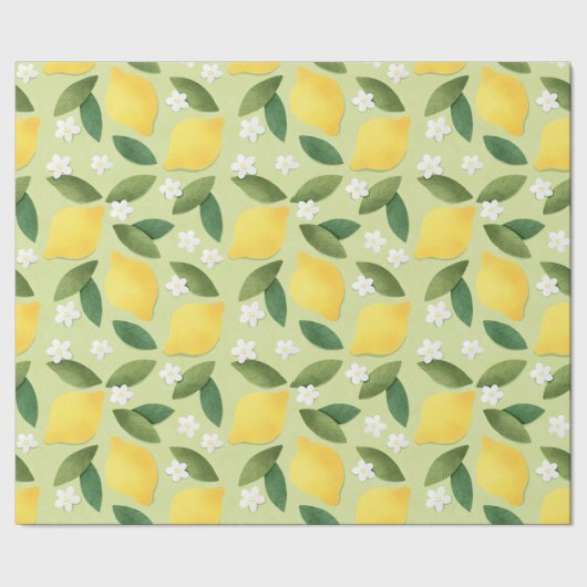 Papier Cadeau Citrons et fleurs blanches sur Arrière - plan vert (Couture)