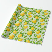 Papier Cadeau Citrons et fleurs d'aquarelle - Citrus frais (Déroulé)