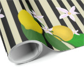 Papier Cadeau Citrons et fleurs sur bandes (Coin rond)