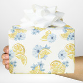 Papier Cadeau Citrons et fleurs tranchés d'aquarelle