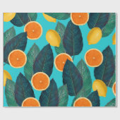 Papier Cadeau citrons et oranges turquoises (Plat)
