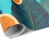 Papier Cadeau citrons et oranges turquoises (Coin rond)