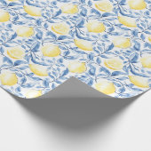 Papier Cadeau Citrons Feuille Bleu Sicile Italien Anniversaire (Coin)