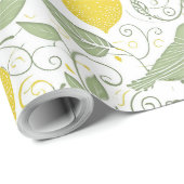 Papier Cadeau Citrons, Feuilles et oiseaux frais ID1052 (Coin rond)