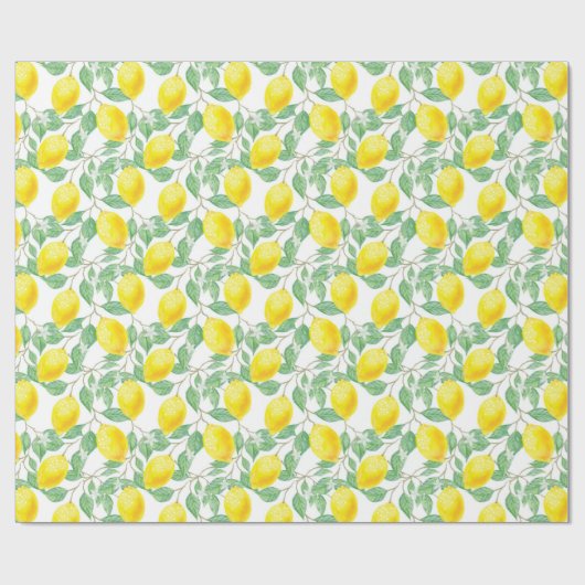 Papier Cadeau Citrons jaune blanc vert motif d'été (Plat)
