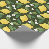 Papier Cadeau Citrons jaunes, Feuilles verts et fleurs blanches (Coin)