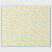 Papier Cadeau Citrons jaunes & Fleurs bleues pastel Motif (Plat)