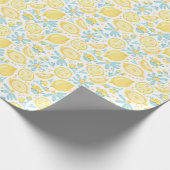 Papier Cadeau Citrons jaunes & Fleurs bleues pastel Motif (Coin)