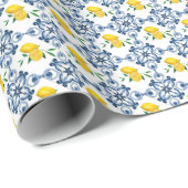 Papier Cadeau Citrons & Motif bleu carrelage marocain (Coin rond)