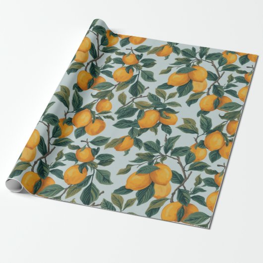 Papier Cadeau Citrons sur Branches (Déroulé)