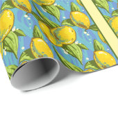 Papier Cadeau Citrons sur fond bleu (Coin rond)
