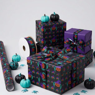 Papier Cadeau Citrouille araignée et chapeau de sorcière d'Hallo