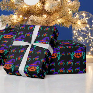 Papier Cadeau Citrouille araignée et chapeau de sorcière d'Hallo