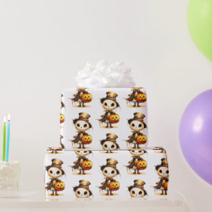 Papier Cadeau Citrouille Chapeau Haut Goule Blanche Halloween