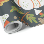 Papier Cadeau Citrouille continu motif floral noir et blanc (Coin rond)