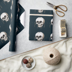 Papier Cadeau Citrouille crânienne effrayante d'Halloween avec i
