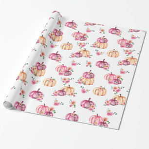 Papier Cadeau Citrouille d'aquarelle rose Roses floraux