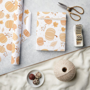 Papier Cadeau Citrouille d'automne et Motif pastel de feuilles