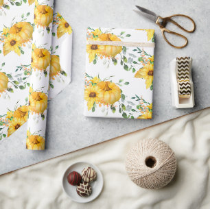 Papier Cadeau Citrouille d'automne, tournesols et verdure