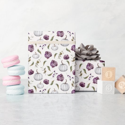 Papier Cadeau Citrouille de fleurs violet automne Motif (Baby Shower)