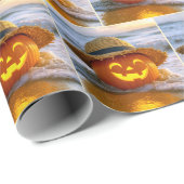 Papier Cadeau Citrouille de plage d'Halloween (Coin rond)