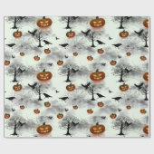 Papier Cadeau Citrouille d'Halloween et corbeau (Plat)