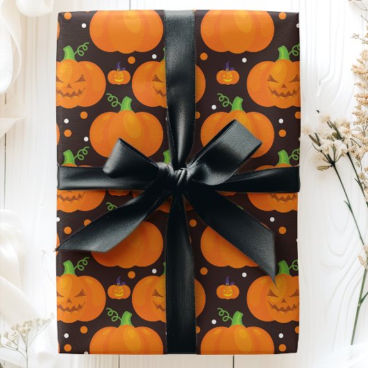 Papier Cadeau Citrouille d'Halloween Jack O'Lantern Motif